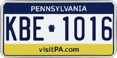 PA license plate KBE1016