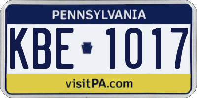PA license plate KBE1017