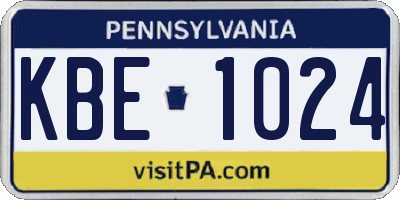 PA license plate KBE1024