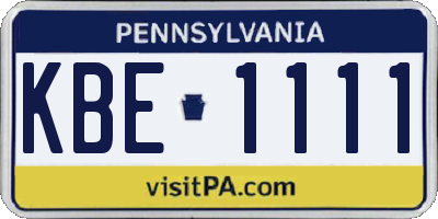 PA license plate KBE1111