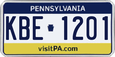 PA license plate KBE1201