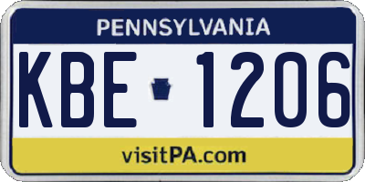 PA license plate KBE1206