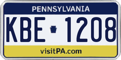 PA license plate KBE1208