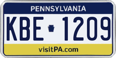PA license plate KBE1209