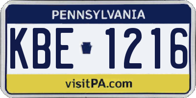 PA license plate KBE1216