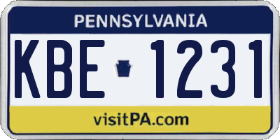 PA license plate KBE1231