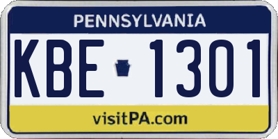 PA license plate KBE1301