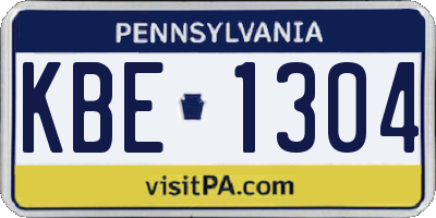 PA license plate KBE1304