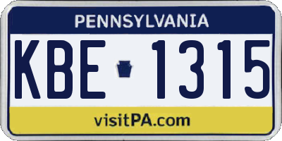 PA license plate KBE1315