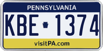 PA license plate KBE1374