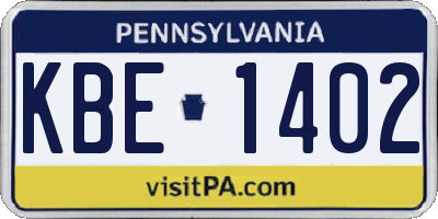 PA license plate KBE1402