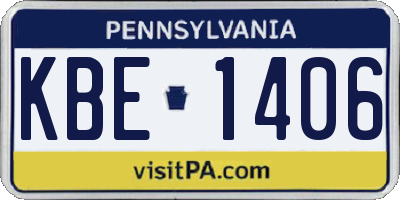 PA license plate KBE1406
