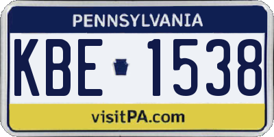 PA license plate KBE1538