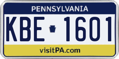PA license plate KBE1601