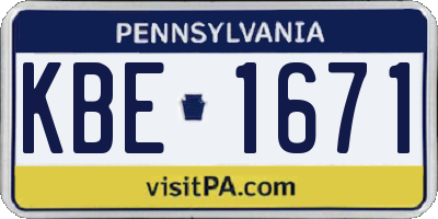 PA license plate KBE1671
