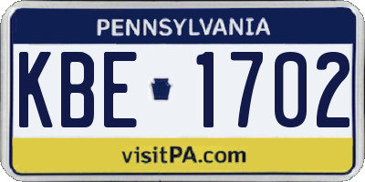 PA license plate KBE1702