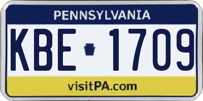 PA license plate KBE1709