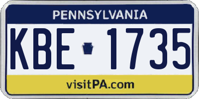 PA license plate KBE1735