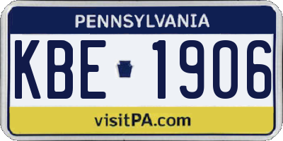 PA license plate KBE1906
