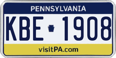 PA license plate KBE1908