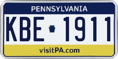 PA license plate KBE1911