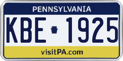 PA license plate KBE1925
