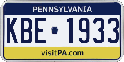 PA license plate KBE1933
