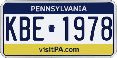 PA license plate KBE1978