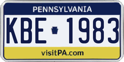 PA license plate KBE1983