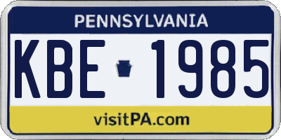 PA license plate KBE1985