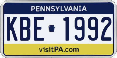 PA license plate KBE1992