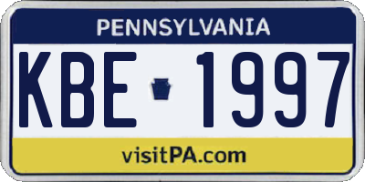 PA license plate KBE1997