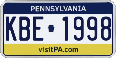 PA license plate KBE1998