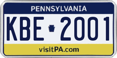 PA license plate KBE2001