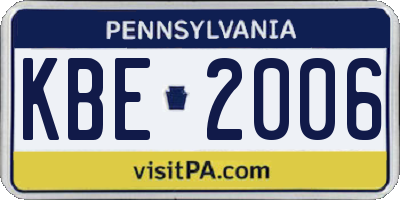 PA license plate KBE2006