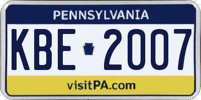 PA license plate KBE2007