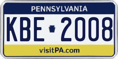 PA license plate KBE2008