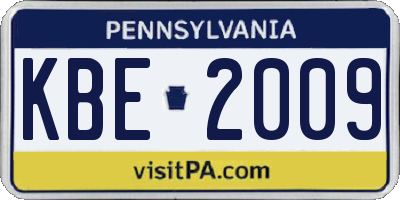 PA license plate KBE2009