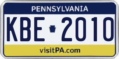 PA license plate KBE2010