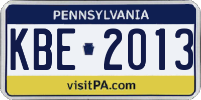 PA license plate KBE2013