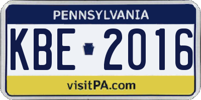 PA license plate KBE2016