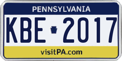 PA license plate KBE2017