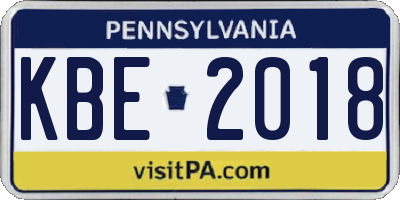 PA license plate KBE2018