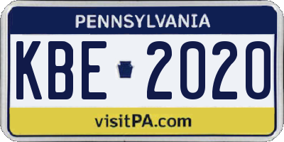 PA license plate KBE2020