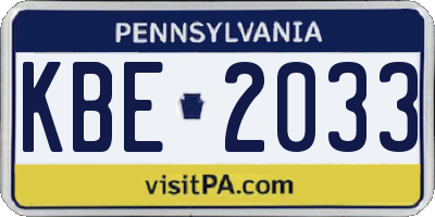 PA license plate KBE2033
