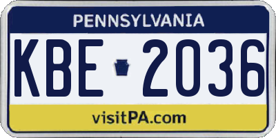 PA license plate KBE2036