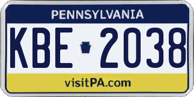 PA license plate KBE2038
