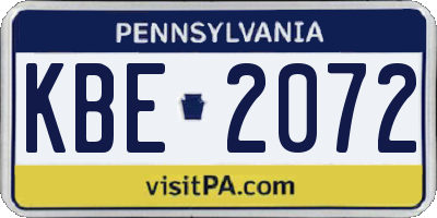 PA license plate KBE2072