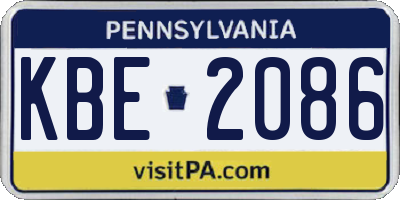 PA license plate KBE2086
