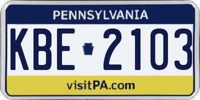 PA license plate KBE2103